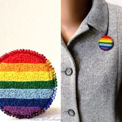 embroidery rainbow unisex brooch. pride pin. jacket pin. pride jewelry. lgbt pin. rainbow badge. best friend gift