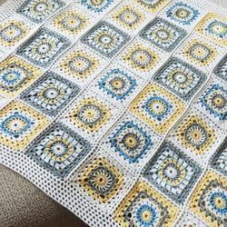 Wool crochet baby blanket, White boho blanket, granny square knitted blanket Warm baby afghan, Pram blanket Colorful