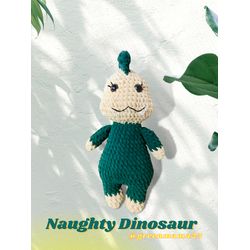 Crochet Pattern of dinosaur in English. Super soft mischievous dinosaur crochet tutorial. Crochet pattern toys