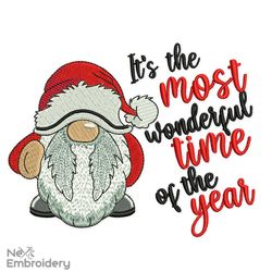 Santa Gnome Embroidery Design, Its The Most Wonderful Time Of The Year Embroidery Designs