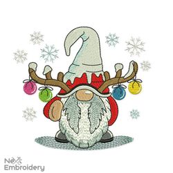 gnome with christmas bobbles embroidery design, merry christmas embroidery designs, christmas ornaments