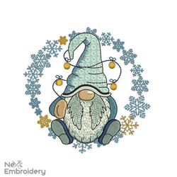 Gnome with Snowflakes Embroidery Design, Merry Christmas Embroidery Designs, Christmas ornaments machine embroidery