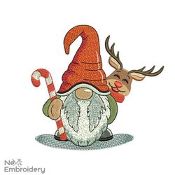 Gnome with Deer Embroidery Design, Merry Christmas Embroidery Designs, Christmas ornaments machine embroidery design