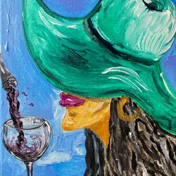 wine painting bottle original art wine glass painting still life wall art woman hat art acrylic by margaryshopusa