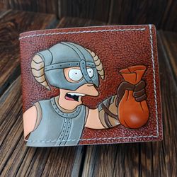 Meme wallet Skyrim,Dovahkiin, hand tooled, painted and stitched men bifold leather wallet, custom meme wallet,crazy gift