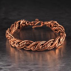wire wrapped bracelet unique copper bangle bracelet antique style handcrafted wire weave jewelry 7th anniversary gift