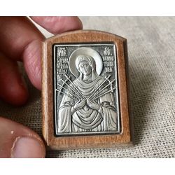Byzantine Russian Orthodox Sterling Silver Icon | Our Lady of Seven Arrows 6cm x 4,5cm