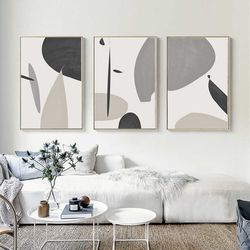 Abstract Shapes Digital Art Black Gray Prints 3 Piece Wall Art Abstract Minimalist Living Room Decor Concept Poster