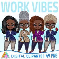 African American Teacher Clipart Bundle - Back to School Clipart, Office Girl PNG, Teacher Life Clip Art, School Clipart