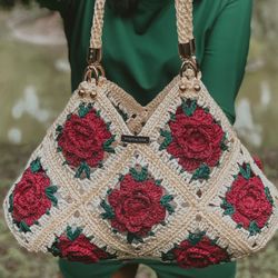Granny square crochet bag pattern PDF and video tutorial, shoulder crossbody, hippie handbag, boho chic, festival bag