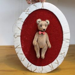 Small pink Teddy bear. Wall decor. Stuffed teddy. OOAK teddy bear.
