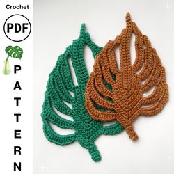 Crochet Pattern Monstera Leaf, crochet leaves mini monstera