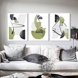 Abstract Digital Art Set Of 3 Sage Green Art Download Prints Modern Painting Home Art Geometric Wall Art Large Triptych