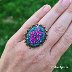 Big ring Retro ring Hand made ring Polymer clay ring Unusual ring One of a kind ring Medieval ring Trendy ring Colorful