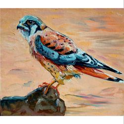 Oil painting "Falcon Falcon's keen eye" small oil painting  impasto