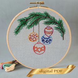 Christmas tree balls pattern pdf embroidery, Easy embroidery DIY