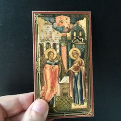The Annunciation of the Blessed Virgin Mary | Silver and Gold foiled icon on wood | Size: 13 x 7 cm