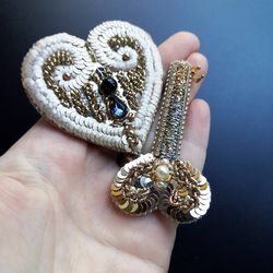 Paired brooch in the form of a heart and a key heart brooch gift for woman