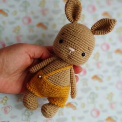 little bunny toy. crochet rabbit ,knitted hare, symbol of 2023. stuffed forest animals.