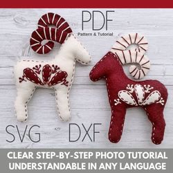 Felt Goat Christmas ornaments pattern PDF SVG