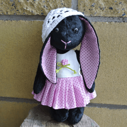 Toy bunny in a dress, Artist teddy rabbit, Vintage style Ooak stuffed toy, Gift for girl