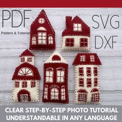 Felt House Christmas pattern ornaments PDF SVG
