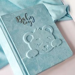 Personalized baby boy photo album. Custom baby memory book. Pregnancy gift