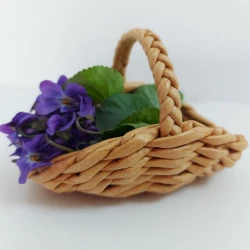 Small wicker flower basket. Dollhouse accessory. Handmade doll basket