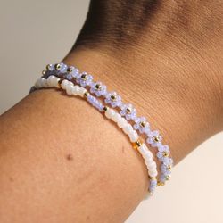 Baby blue color bracelet Flower handmade bracelet Cute jewelry Unique jewellery Daisy bracelet Bracelets set Gift
