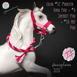 schleich tricolor halter & lead rope set 64 colors - custom model horse tack - handmade toy accessories - collecta mojo