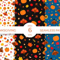 Cute Thanksgiving Seamless Patterns Digital Paper