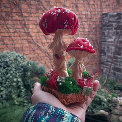 textile mushroom red fly agaric sculpture for home decor.