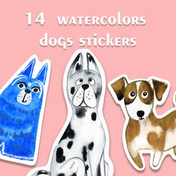watercolor cute dogs sticker pack, funny dogs, dog breeds, laptop stickers, diary sticker, funny puppy, hand drawn
