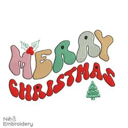 Merry Christmas Embroidery Designs, Holiday Machine Embroidery File