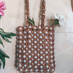 Raffia bag with beads crochet pattern PDF, digital instant download, video tutorial, summer bag, bridesmaid bag, net bag