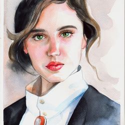 original watercolor painting jennifer connelly portrait wall art girl woman watercolor portrait