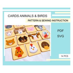 Pattern PDF Matching Animal Flash Cards - Sewing Tutorial Set 14 felt cards for Early Learning
