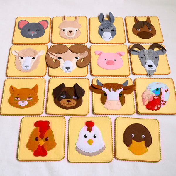 Pattern PDF Matching Animal Flash Cards, Set 14 felt cards, - Inspire ...