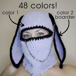 48 colors available! Bunny balaclava crochet Hand knit balaclava with bunny ear Fluffy face cover with ears