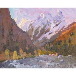 Mountain painting oil original landscape. Plein air art