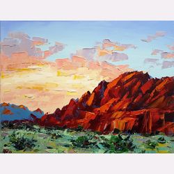 Mountain original oil painting Southwest landscape art Arizona red rock artwork on canvas 14"x18" by Dorokhina Natalya