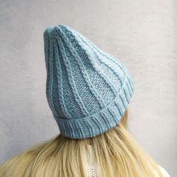 Woolen blue winter womens hat