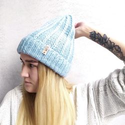 Woolen blue winter womens hat