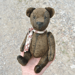 Brown Teddy Bear, Artist ooak bear, Antique bear Classic Vintage plush Retro Collectible vintage style Sawdust Stuffed
