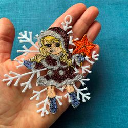fsl snow girl embroidery design 2 sizes xmas ornament digital files for machine embroidery freestanding lace pattern
