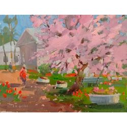 Blossom tree oil painting original landscape
