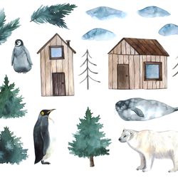 watercolor clipart. christmas winter holiday. polar bear