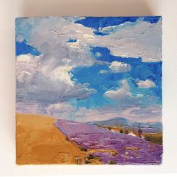 Set of two mini canvas painting. Lavender field art