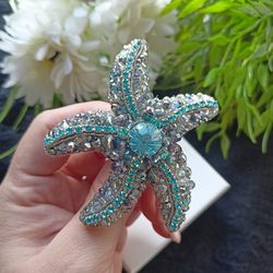 Brooch pin in the form of a starfish, Handmade jewelry with topaz, Unique marine birthday gifts for her