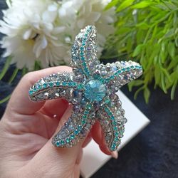 brooch pin in the form of a starfish, handmade jewelry with topaz, unique marine birthday gifts for her
